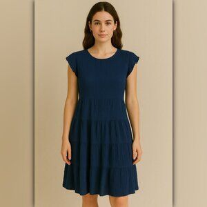 A207 ✽ Navy Ruffle Sleeve Tiered Midi Dress